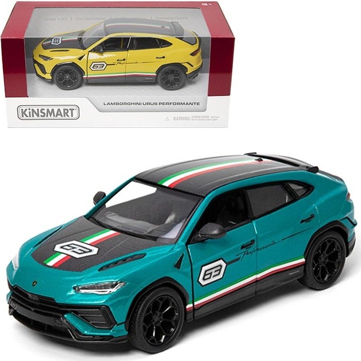 Fém autó Kinsmart Lamborghini Urus Performante 1:40, nyitható ajtókkal, pull-back rendszerrel
