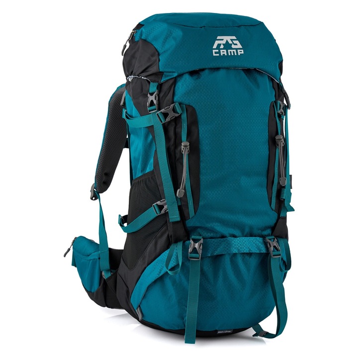 RG Camp 60L túra hátizsák, türkiz, állítható hordozórendszer, 60L kapacitás, méretek 80x35x22cm