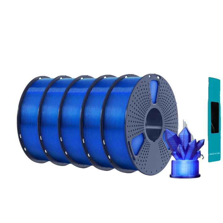 Filament 3D, 5KG, Áttetsző Kék, PETG, 1.75mm