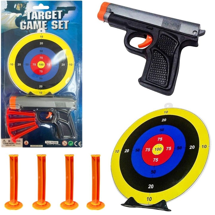 Set de jocuri de tinta, TRIFOX, pistol cu proiectile moi, tinta colorata, 15x15cm