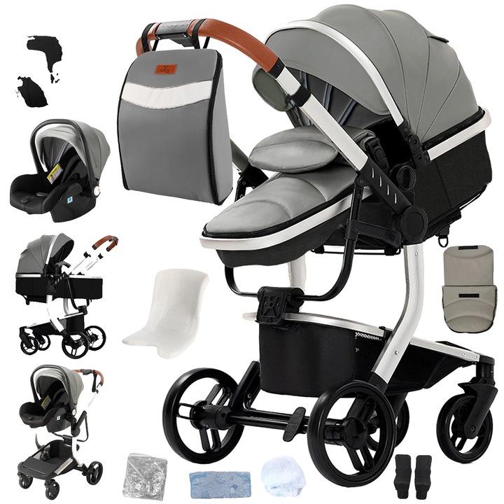 Babakocsi, ultrakönnyű kialakítás, multifunkcionális, szürke, 20 kg-ig terhelhető