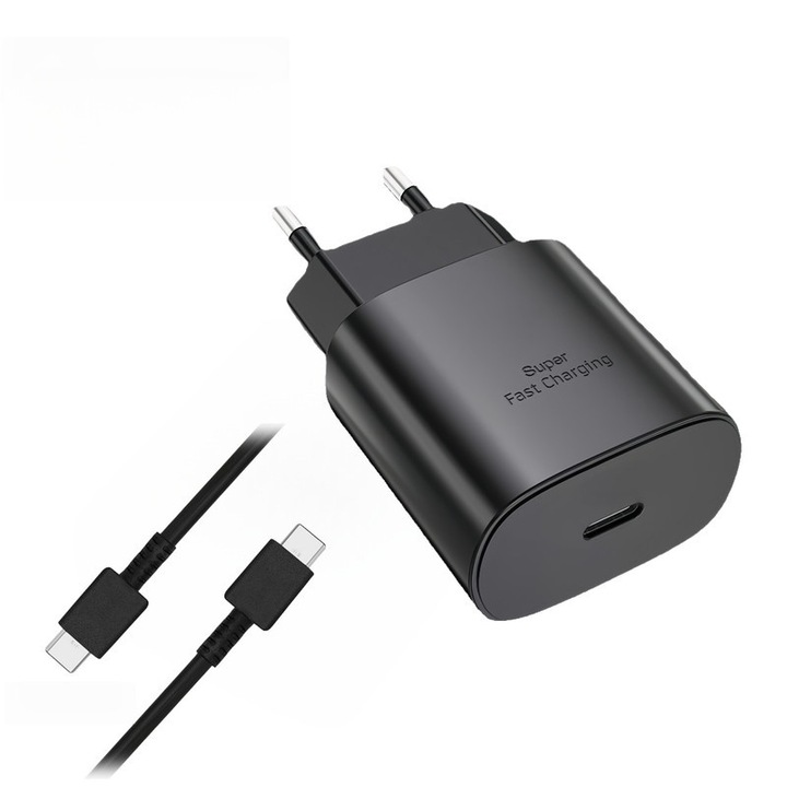 Зарядно USB Type-C PD45W, кабел Type-C 2м, интелигентна защита, черно, съвместимо с iPhone 17/16/15, Samsung, Android