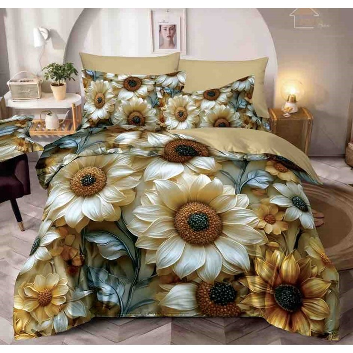 Lenjerie de Pat Craciun, Imprimeu 5D, Pat Dublu, 6 piese, Cearsaf cu Elastic 180 x 200cm, cearceaf pilota 200x230cm, 2fete de perna 55x80cm, 2fete de perna 70x70cm, MHR-1608