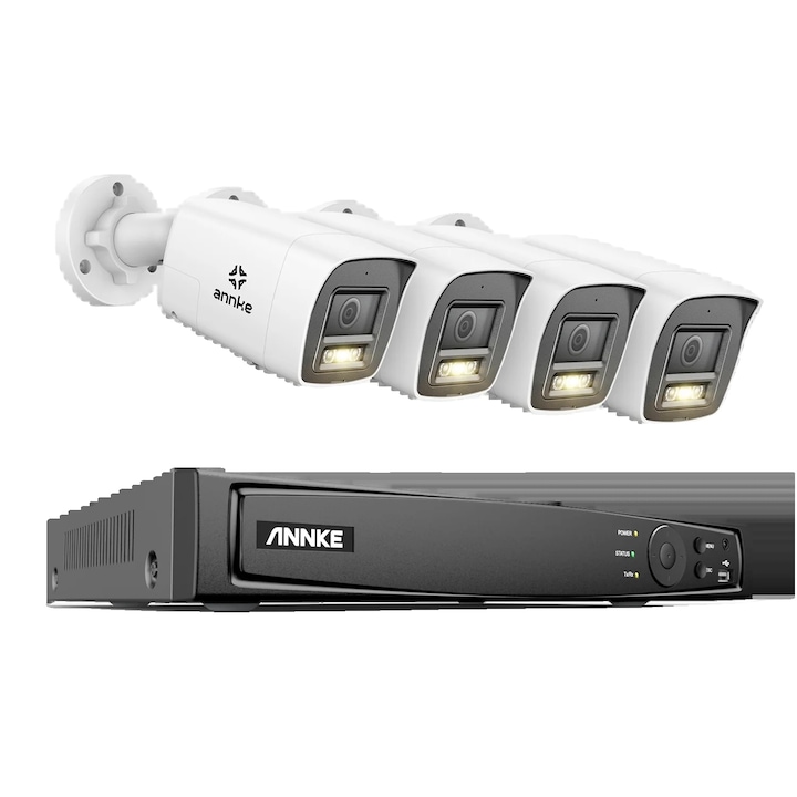 Kit Supraveghere, 8MP, 8CH, 4 camere, PoE, dimensiuni compacte