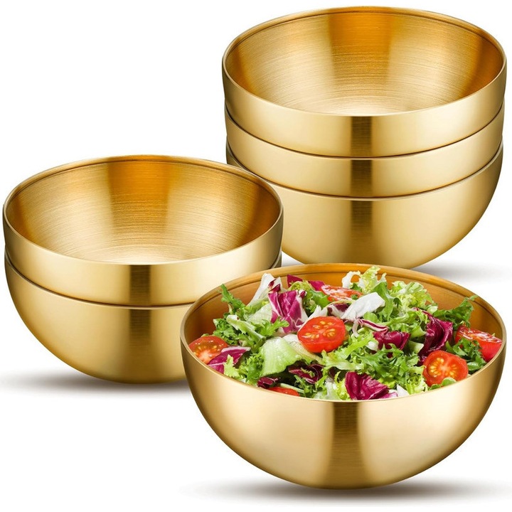 Jeffouoo 6 db rozsdamentes acél tálkészlet, arany, 15x7cm, 30oz űrtartalom