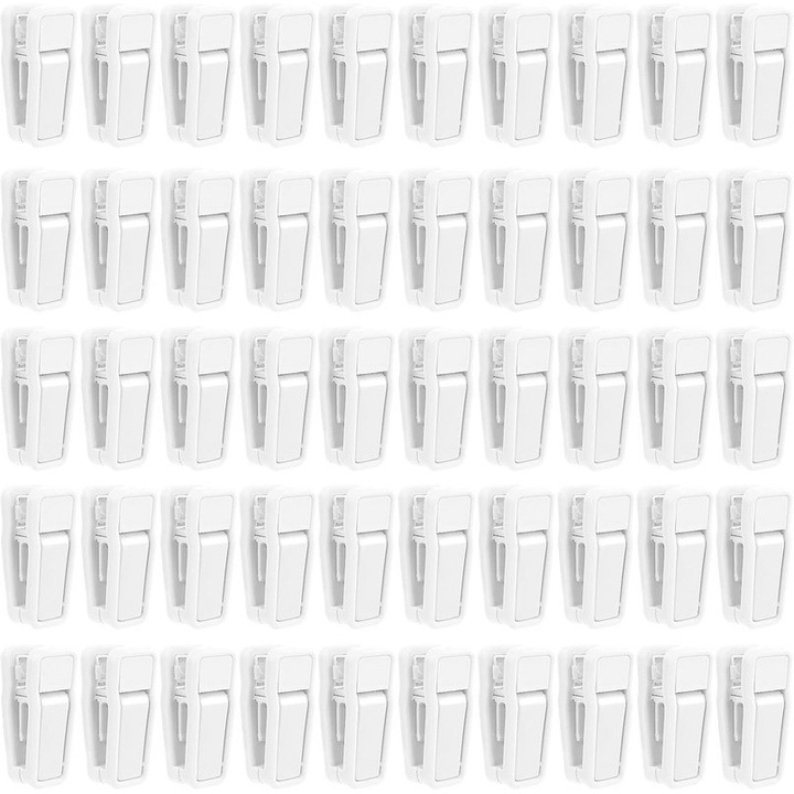 Cleme pentru umerase Jeffouoo, set 50 bucati, plastic alb, 5.3x1.8x2.3cm