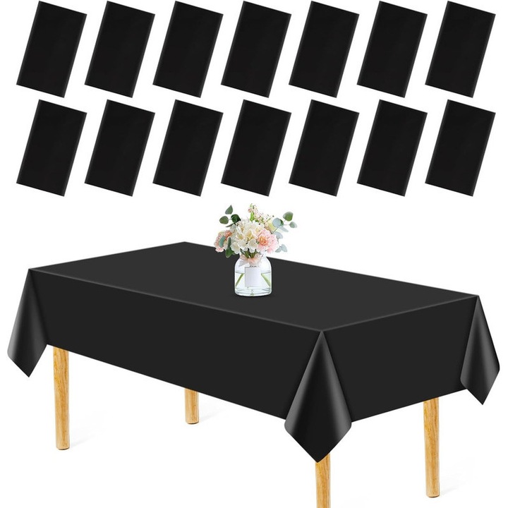 Set 15 fete de masa, Jeffouoo, 54x108 inch, negru, din material PEVA