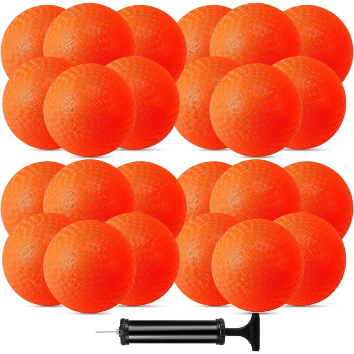 Set 24 mingi de joaca portocalii, Jeffouoo, 6 inch, cu pompa de aer, pentru activitati interioare si exterioare