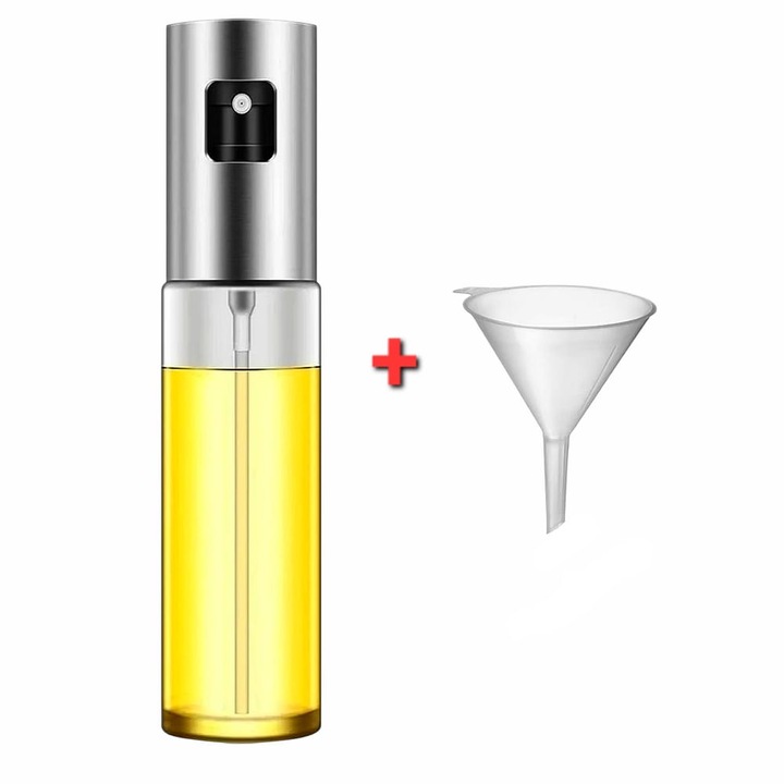Üveg és rozsdamentes acél szórófejes adagoló olajhoz és ecethez, 100 ml, olívaolaj-adagoló + töltőtölcsér