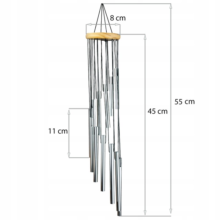 Вятърни камбанки MIVELIS, 12 тръби, 55 см, метални, за външна употреба