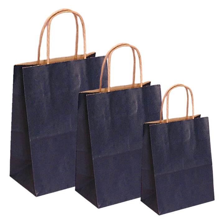 Pungi de hârtie albastru, set 100 bucăți, 25x14x30 cm, reciclabile, biodegradabile