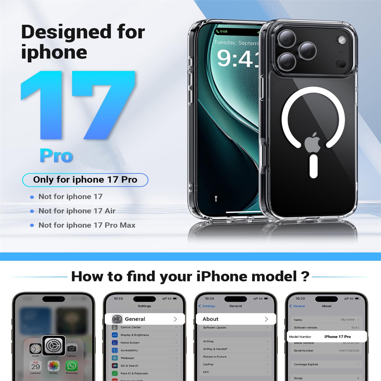 Husa Transparenta MagSafe, AEWOYAD®, Anti-Shock, Rezistent la caderi, Incarcare Wireless, Compatibila cu Apple iPhone 17 Pro