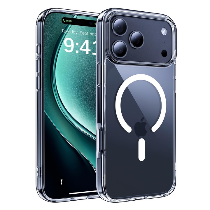 Husa Transparenta MagSafe, AEWOYAD®, Anti-Shock, Rezistent la caderi, Incarcare Wireless, Compatibila cu Apple iPhone 17 Pro