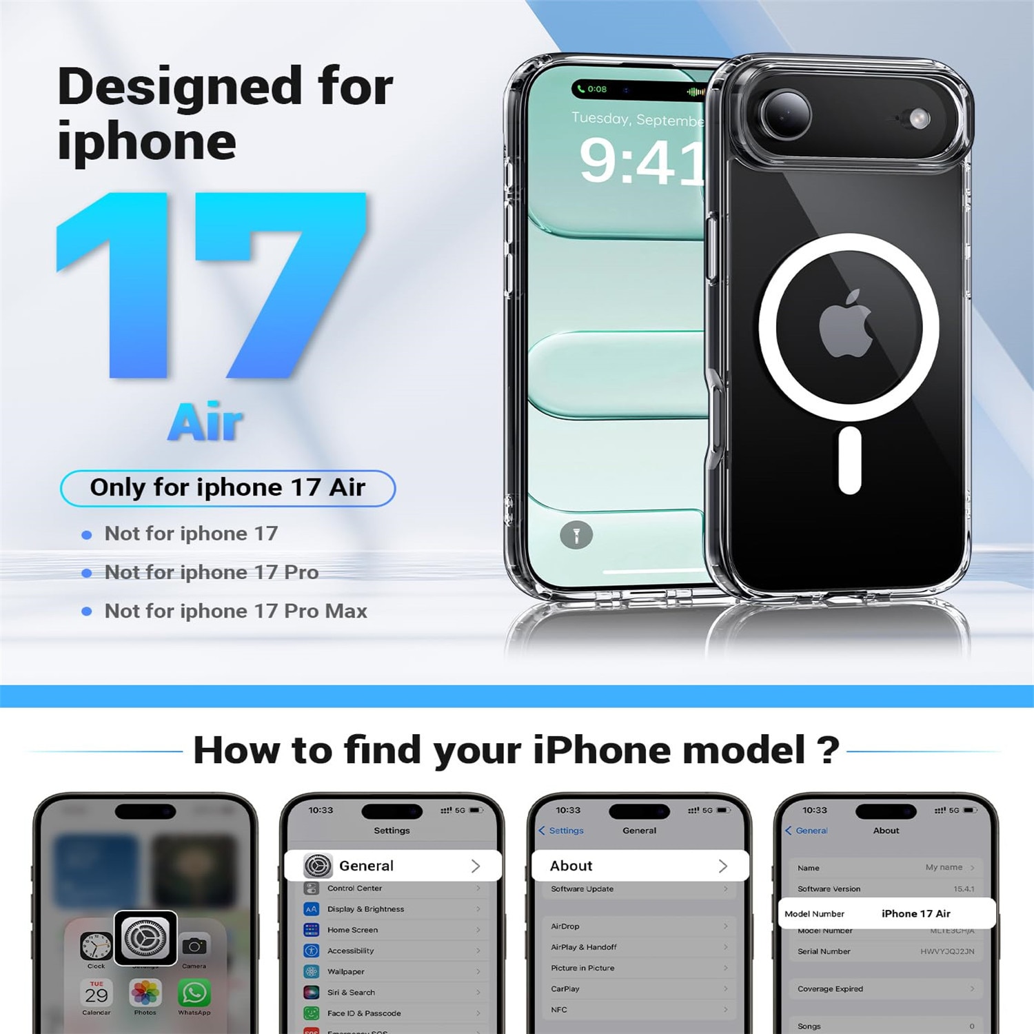 Husa Transparenta MagSafe, AEWOYAD®, Anti-Shock, Rezistent la caderi, Incarcare Wireless, Compatibila cu Apple iPhone 17 Air