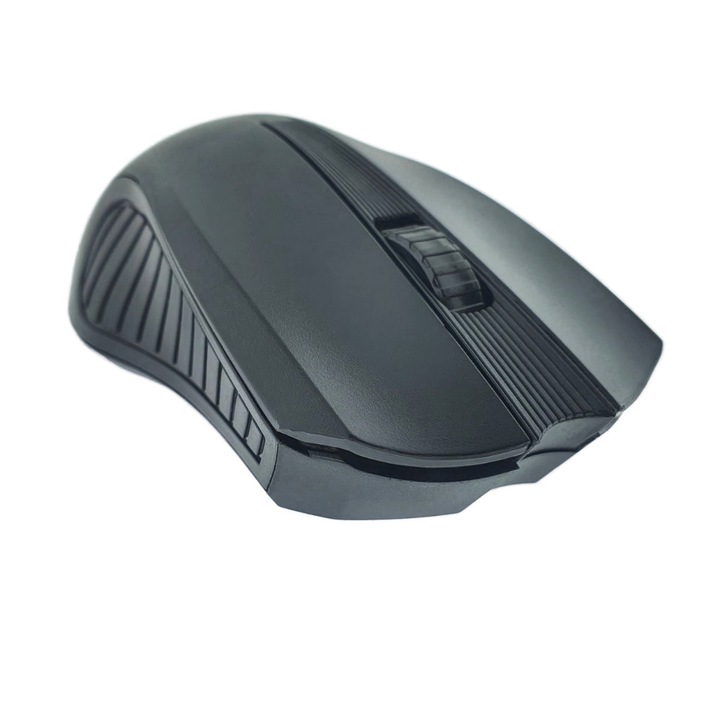 Mouse Wireless 1200 DPI Ergonomic Birou Laptop cu Receptor Nano Integrat, dimensiuni 115 x 70 x 35 mm, negru