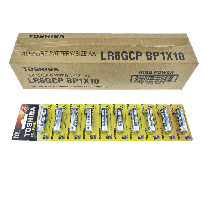 Set 100 Baterii Alcaline Toshiba High Power AA LR06, 1.5V, Performanta Superioara si Durata Extinsa, pentru Dispozitive Electrice si Electronice, Stoc Volum Maxim si Eficienta Cost