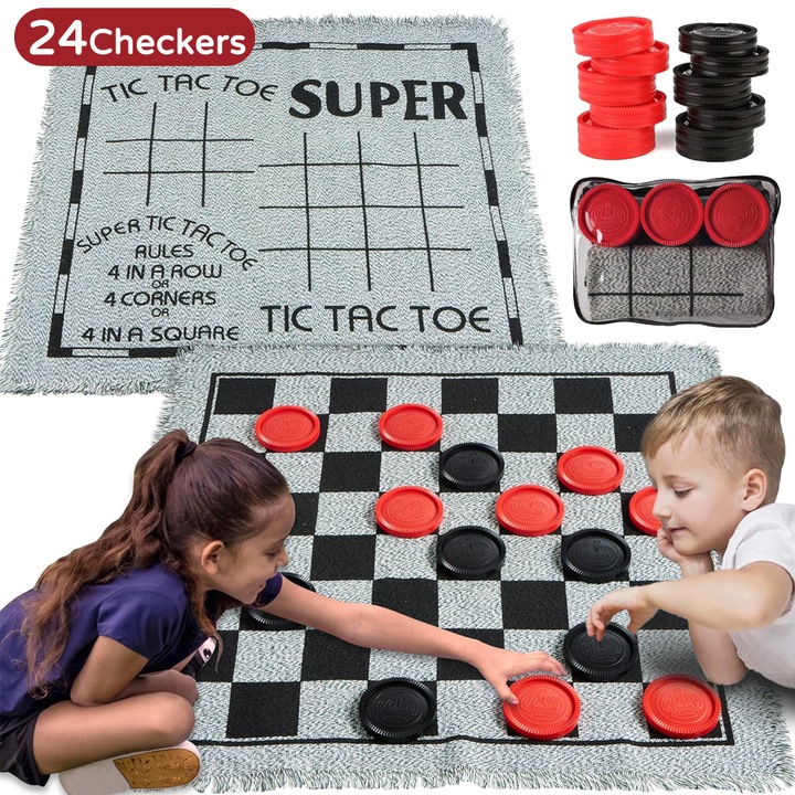 Set de jocuri de sah, Tressino, Checkers 24 de bucati, Tabla de sah asemanatoare covorului, Portabi, Pliabil, Securitatea materialelor, Activitati in aer liber, Joc de masa de familie, Joc de gazon, Favoarea petrecerii de gratar, 66x66 cm, Multiculoar