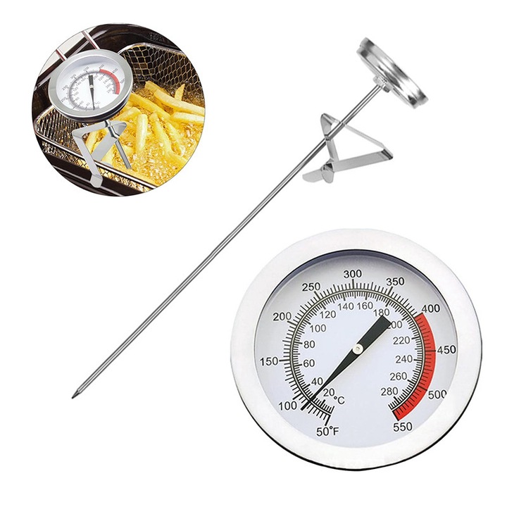 Метален кухненски термометър NAXSIR, дълъг накрайник 20 см, диапазон 20°C~280°C (50°F~550°F), циферблат от устойчиво стъкло, за готвене, грил, печене, пържене