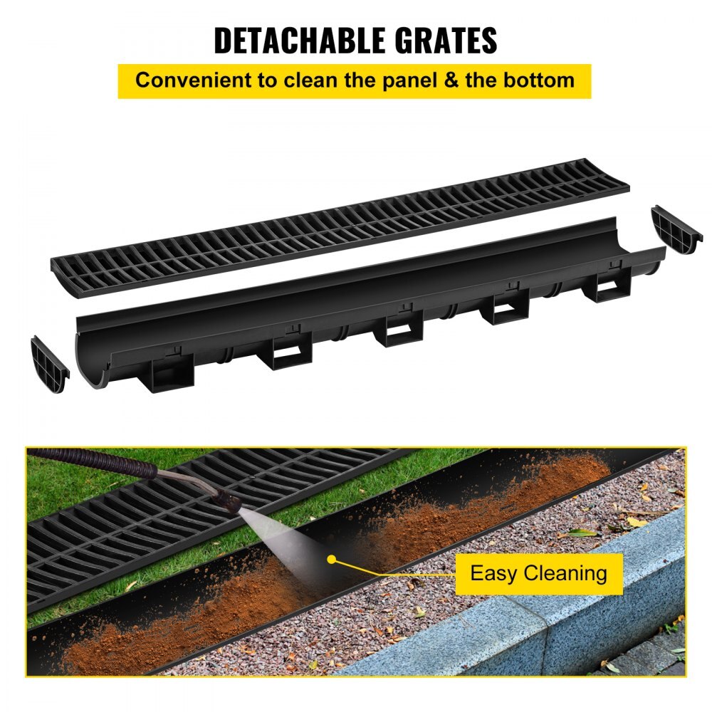 Sistem de Drenaj HDPE, Rigola cu Gratar Plastic, 5 Capace de Capat, 14 ...