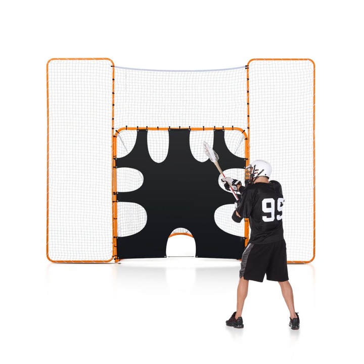 Plasa Lacrosse 3-in-1, 12x9ft, cu opritor si tinta, Cadru de otel, Portocalie