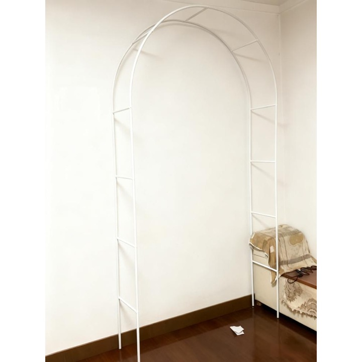 Бяла метална арка за градина, опора за увивни растения, 3 стъпала, устойчива на атмосферни влияния, лесна за сглобяване