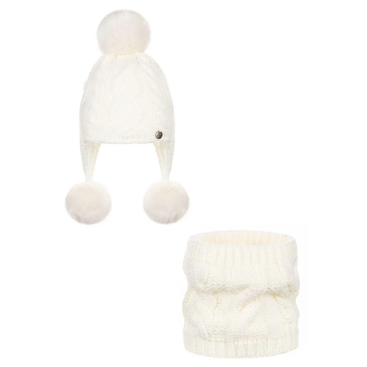 Комплект шапка и шал от вълна Беатрис - бял