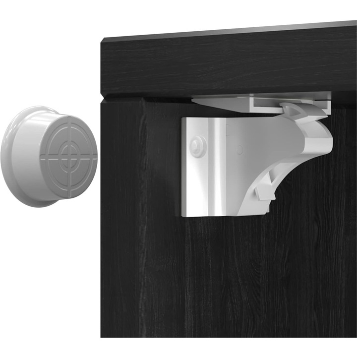 4 mágneses fiókzár + 1 kioldókulcs, SHEFEITE®, ABS, fehér, 2.4*4*3.4cm, rejtett fúrás nélküli telepítés, gyors összeszerelés 30 másodperc alatt