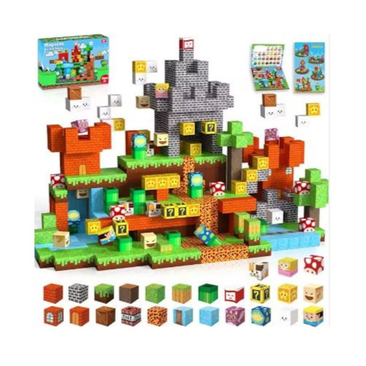 Комплект 150 магнитни образователни и креативни конструктивни елемента "GAME", Magnet Blocks World, Сензорни STEM Монтесори, за деца, Момчета и Момичета