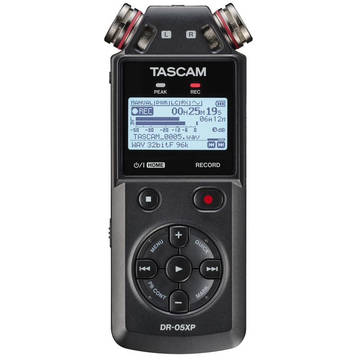 Преносим рекордер Tascam Dr-05Xp, 2 канала, 32-битова резолюция с плаваща запетая, USB аудио интерфейс