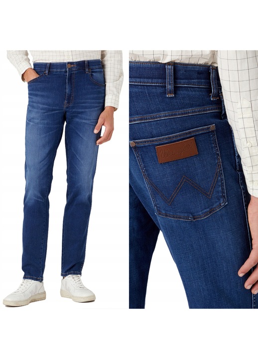 Blugi conici barbati Wrangler, model Larston, albastru (rodeo bull), W32 L34