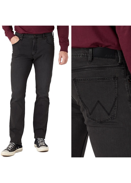 Blugi barbati Wrangler W31 L32, gri autentic, croiala dreapta, usor elastici