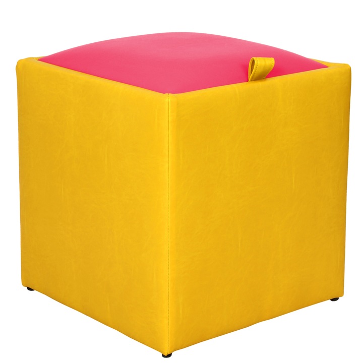 Taburet Box - imitatie piele galben/roz - 22168/21896