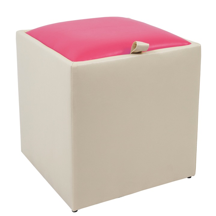 Taburet Box - imitatie piele crem/roz - 21834/21896