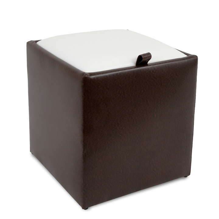 Taburet Box - imitatie piele maro/alb - 15611/21894