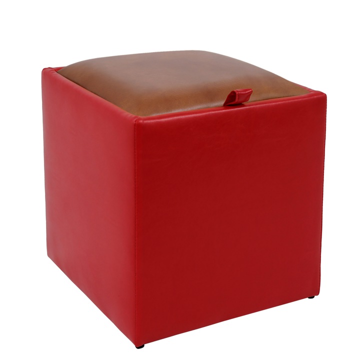 Taburet Box - imitatie piele rosu/coniac - 21900/8070