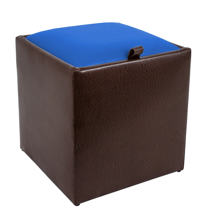 Taburet Box - imitatie piele maro/albastru - 15611/21898