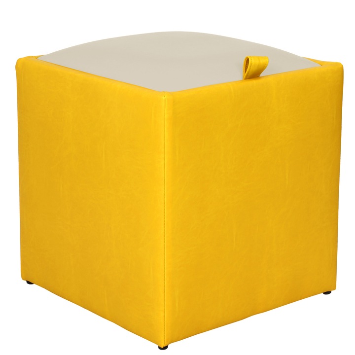 Taburet Box - imitatie piele galben/crem - 22168/21834