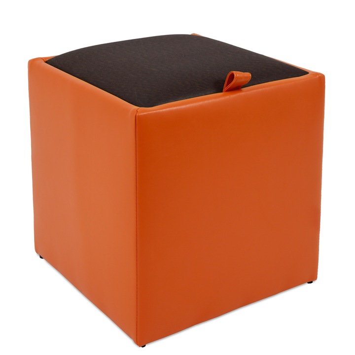 Taburet Box - imitatie piele portocaliu/maro - 21895/15611