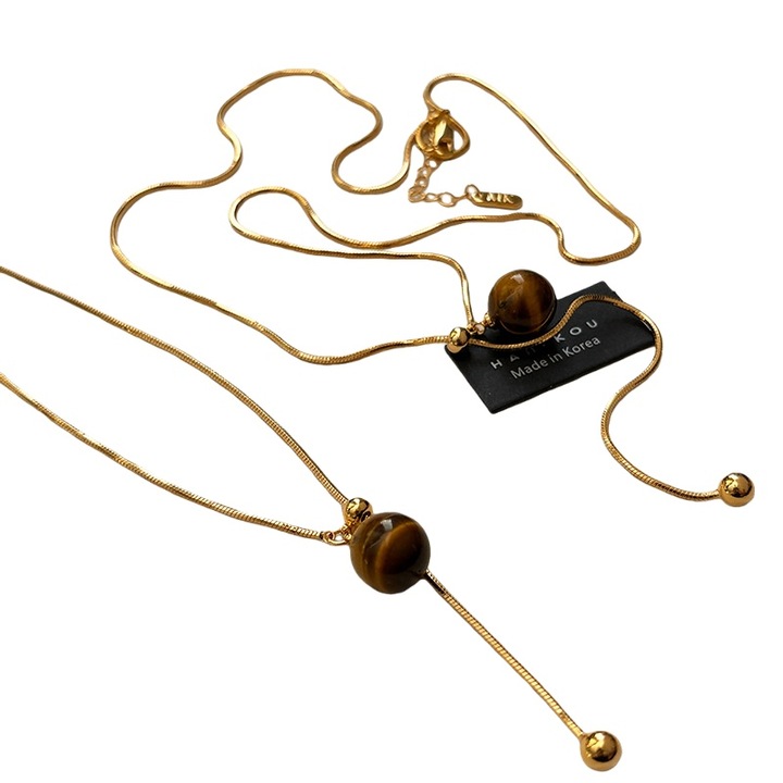 Елегантно колие в стил Майлард, от естествен тигрово око, дълго за пуловери, аксесоар за момичета, луксозен минималистичен, изключителен и изтънчен дизайн