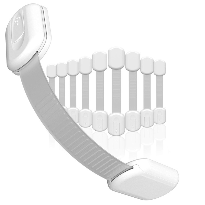 Állítható Zárak, fiókzár, hűtőszekrény, szekrény, véletlen nyitás ellen, Könnyű, Fúrás Nélküli Telepítés, állítható hosszúságú, fehér, nyommentesen eltávolítható, 10 darabos készlet