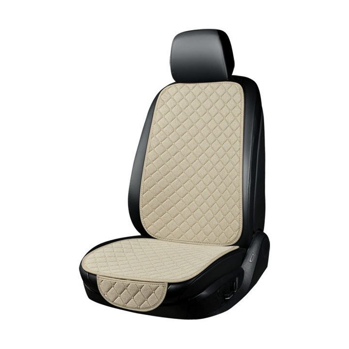 Husa scaun auto universala，antialunecare, tesatura de in material respirabil, husa pentru protectie sezut si spatar scaun fata, masina personala, taxi pentru toate sezoanele, buzunar depozitare-bej