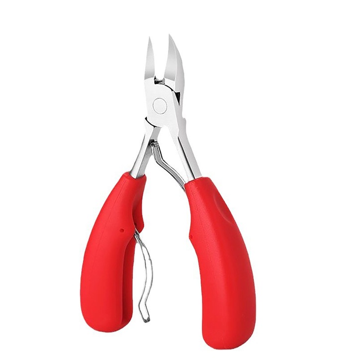 Клещи за педикюр, Професионални клещи за врастнали нокти, За врастнали или дебели нокти, Инокс, извито рязане, Червени