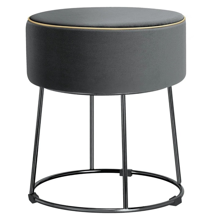 Кръгла табуретка, Northix, сиво кадифе, размери 34x34x41см, товароносимост 150кг