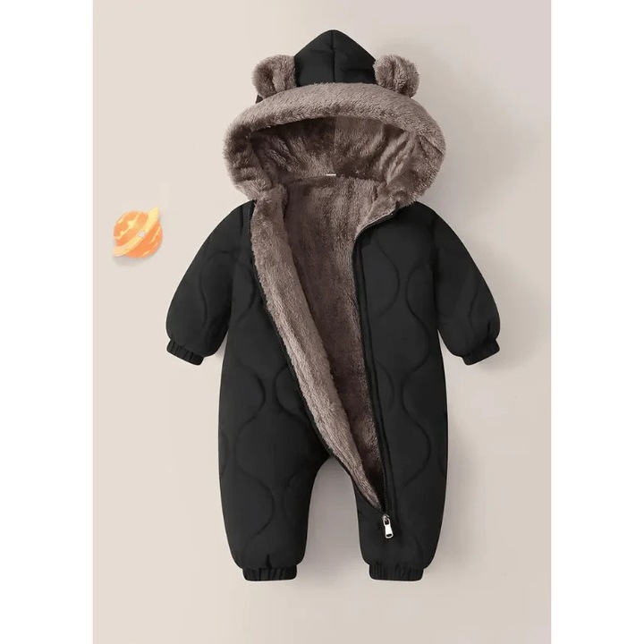 Salopeta de iarna calduroasa cu gluga, captusita - negru, Negru