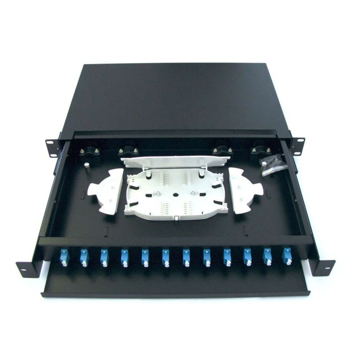 Patch Panel optic, Braun Group, ODF pentru rack 19", 1U, 12 adaptoare LC/UPC Duplex, otel, 485x355x1U