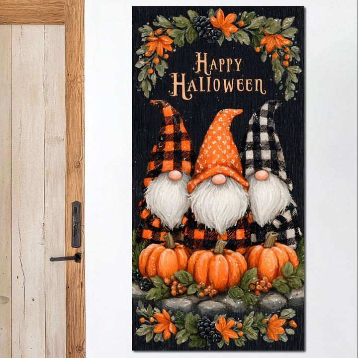 Tablou Canvas Premium, LuxCanva® N1183, Poveste de Halloween, 50 X 100 CM, Panza Bumbac 100% 400g/m2, Sasiu Lemn, Spiridusi, Sarbatoare, Magic, Gnomi, Dovleac, Flori, Fructe, Pub, Bar, Lounge, Restaurant, Bucatarie