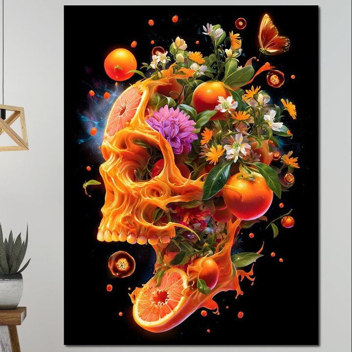 Tablou Canvas Premium, LuxCanva® N1187, Flacara Eterna, 90 X 120 CM, Panza Bumbac 100% 400g/m2, Sasiu Lemn, Craniu, Fructe, Modern, Portocale, Flori, Halloween, Fluturi, Pub, Bar, Lounge, Restaurant, Bucatarie