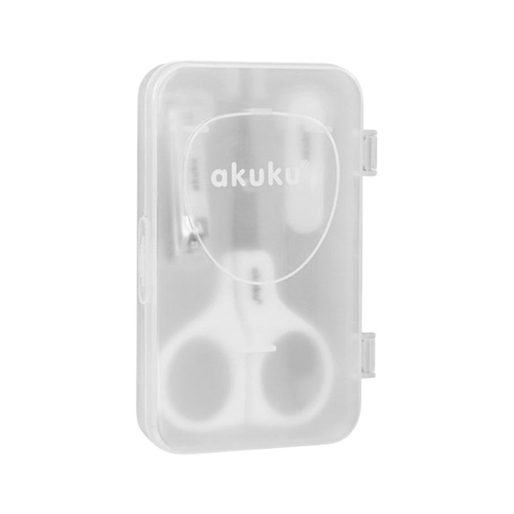 Set ingrijire unghii Akuku A0040A, alb, 0-3 luni, foarfece, cleste de tuns, pila de unghii