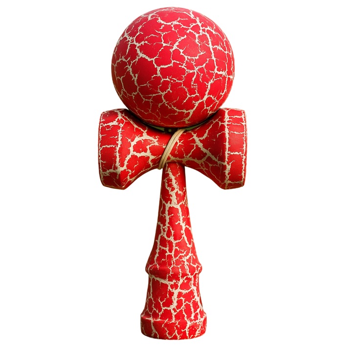 Macvi® professzionális Kendama fából, CRACK modell, 18 cm, piros/fehér színű