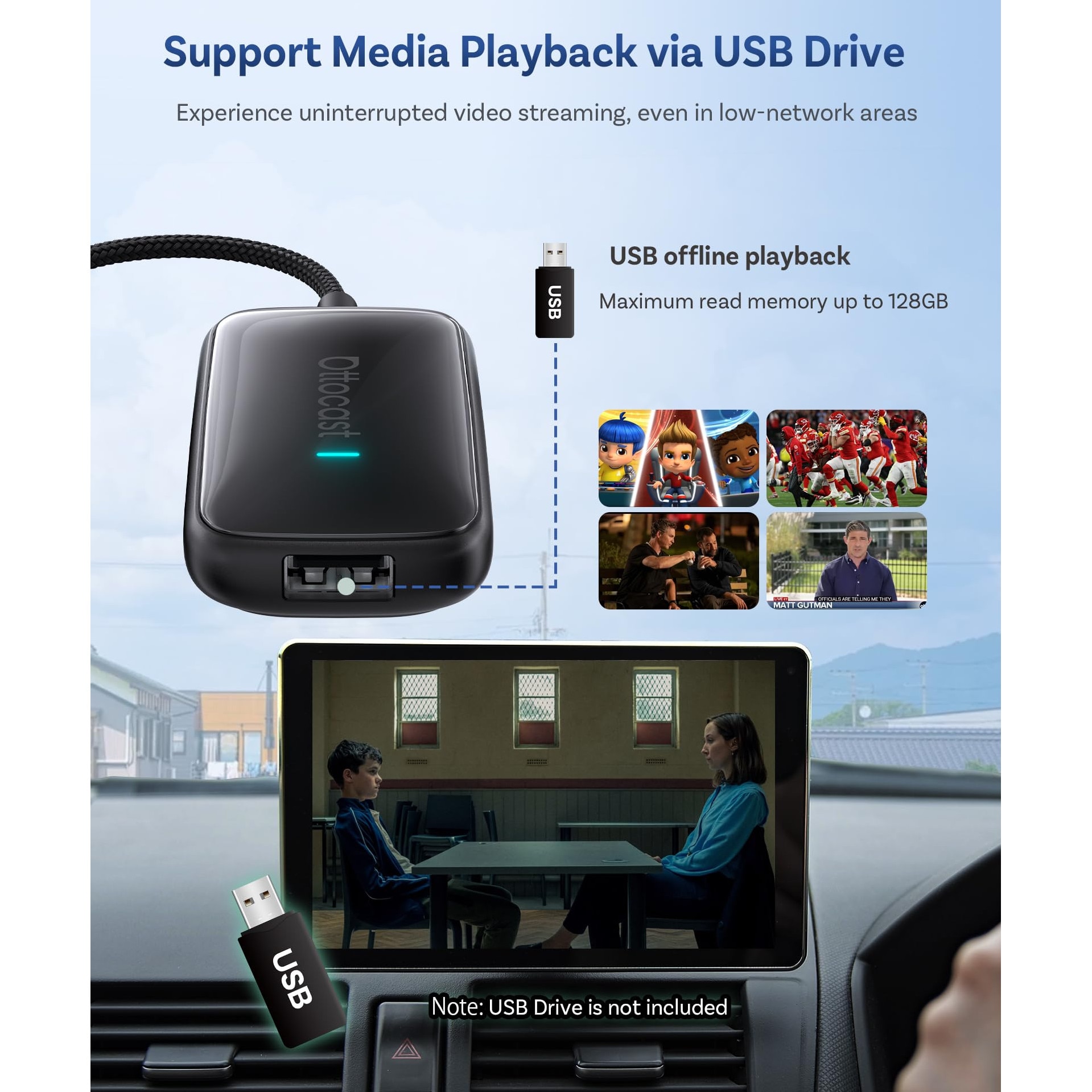 Adaptor wireless OTTOCAST Play2Video Ultra pentru CarPlay, Android